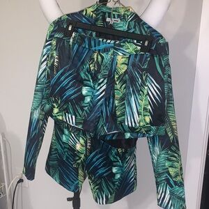 Green and Black Leaf Print Blazer